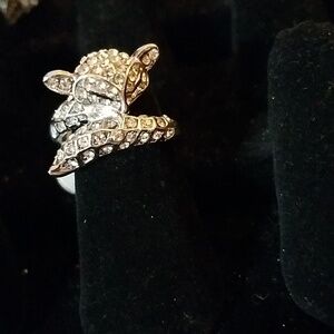 Rhinestone Faux Diamond Fox Silver Ring